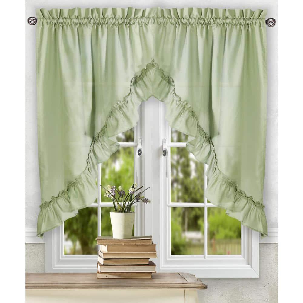 Ellis Stacey 1.5" Rod Pocket High Quality Fabric Solid Color Window Ruffled Swag 60"x38" Sage