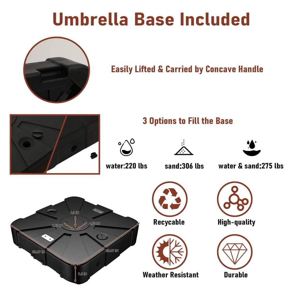 10 ft. Octagon Cantilever Patio Umbrellas Adjustable 5 Angle Outdoor Umbrella Grey Square with base
