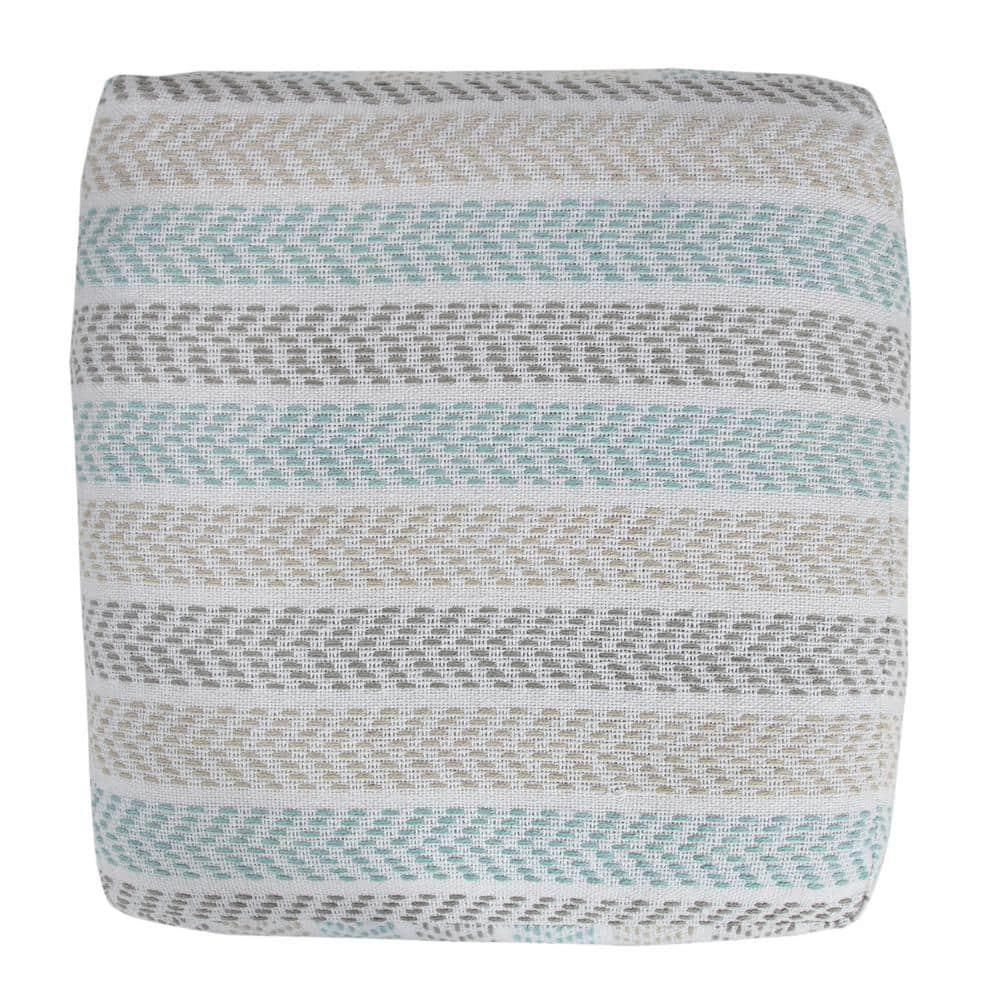 LR Home Small Chevron Indoor Square Pouf, Beige/Turquoise, 18" x 18" x 14"