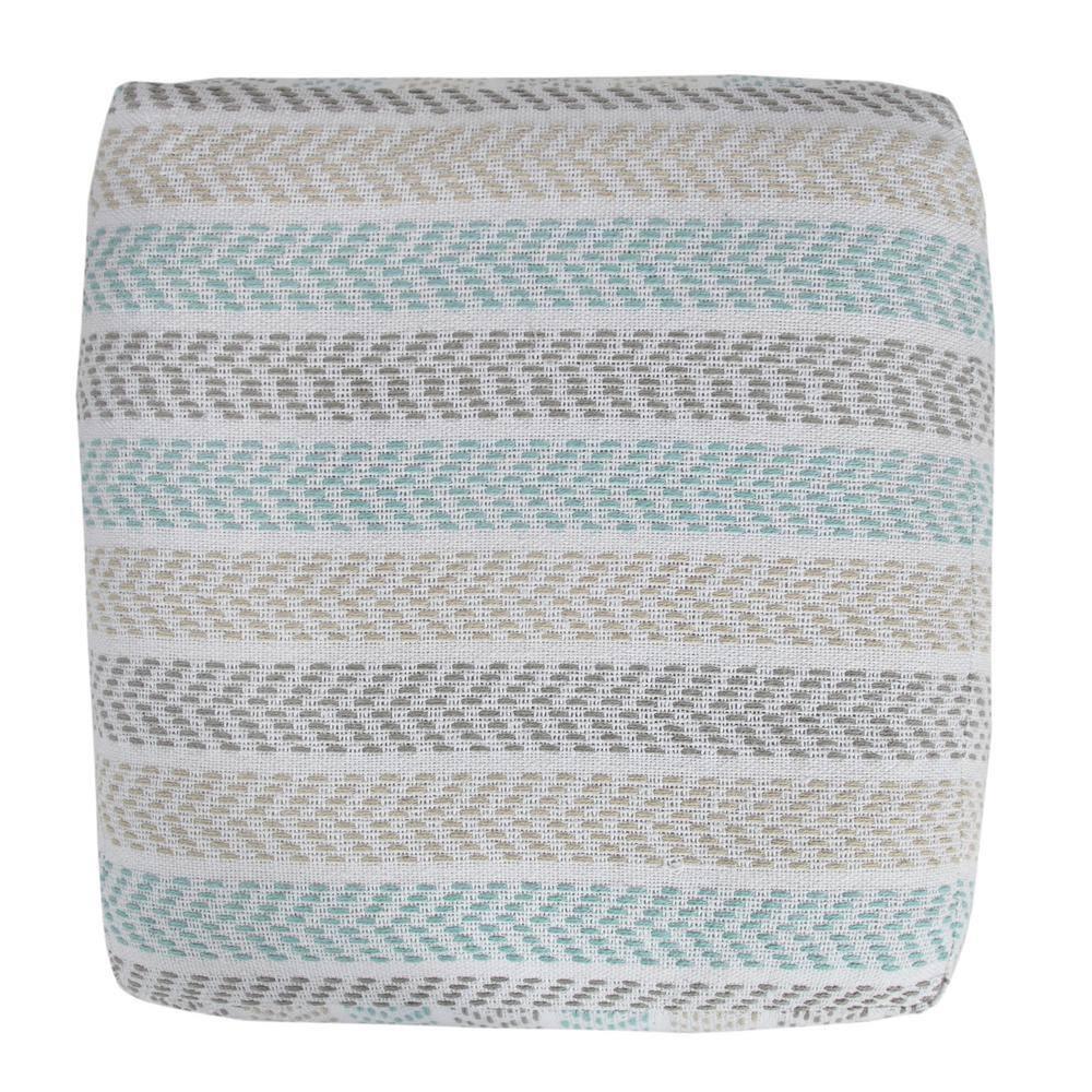 LR Home Small Chevron Indoor Square Pouf, Beige/Turquoise, 18" x 18" x 14"