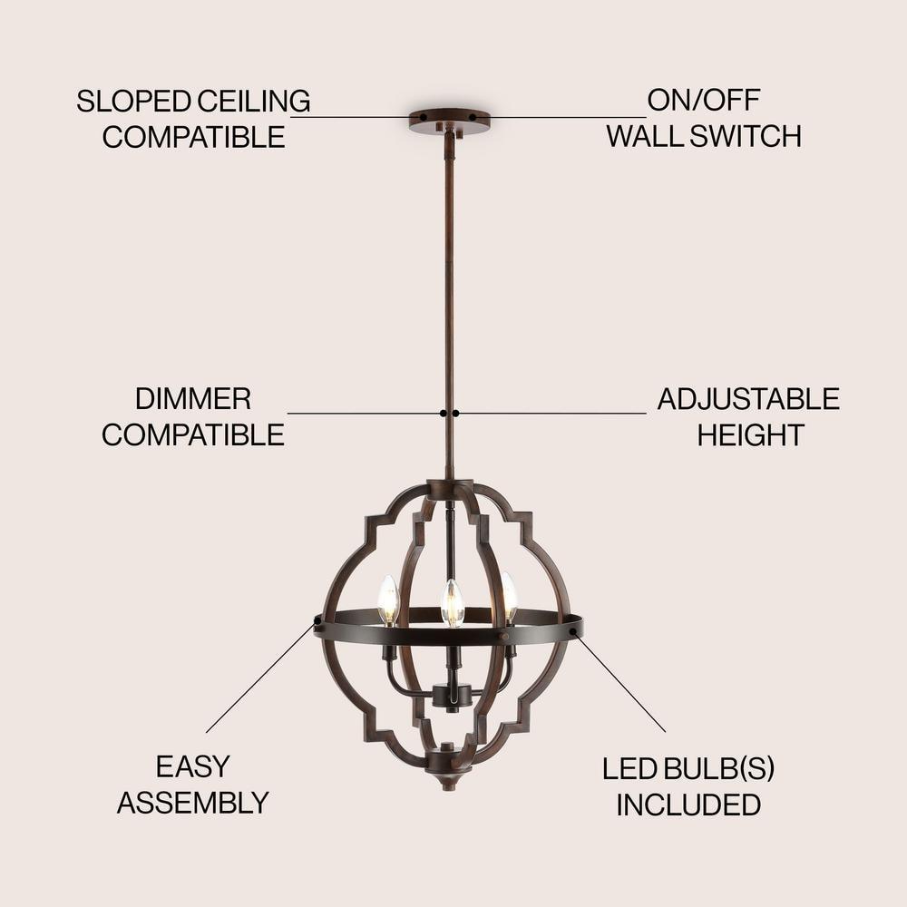 Ogee 16.75" 3-Light Adjustable Iron Rustic Industrial LED Pendant, Oil Rubbed Bronze