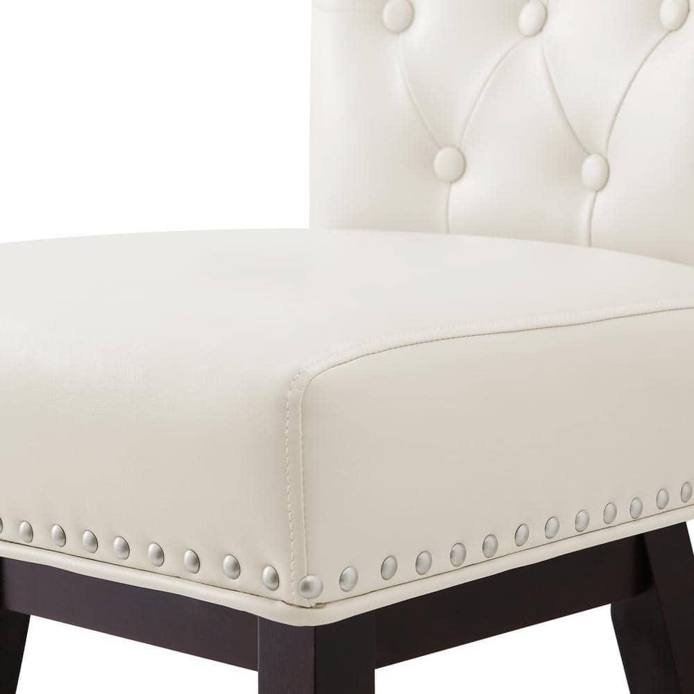 Dycanpo 26'' Swivel Bar Stools Set of 2, Upholstered Barstool with Footrest for Kitchen,White-Faux Leather