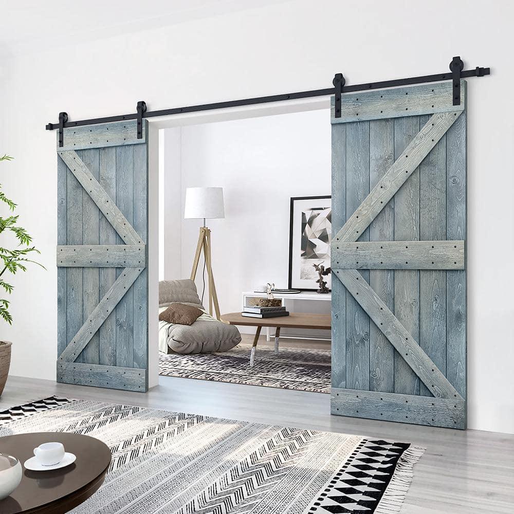 Calhome 84'' Solid Wood Paneled Painted with Installation Hardware Kit Barn Door