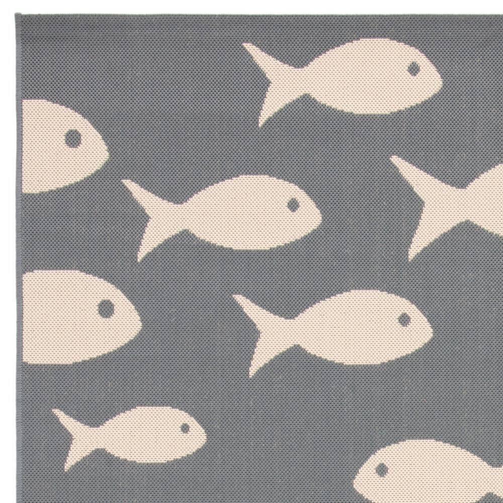 SAFAVIEH Courtyard Trena Fishes Indoor/Outdoor Area Rug, Dark Grey/Beige, 9' x 12'