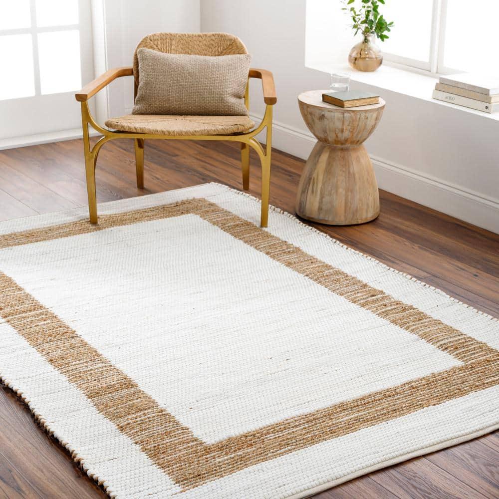 Ivory and Tan Handwoven Cotton Kids' Area Rug, 5' x 7'