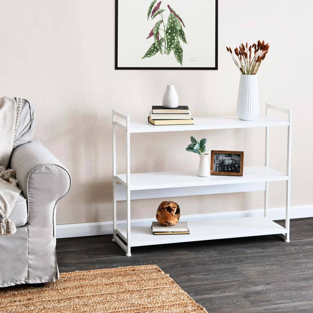 Household Essentials Jamestown Wide 3 Shelf Open Storage Bookshelf Scandinavian White and White Metal