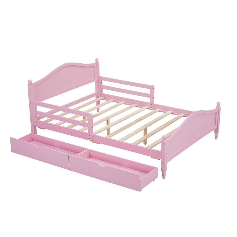 Harper & Bright Designs Kids Full Storage Bed Frame with 2 Drawers and Rails, Wood Platform Beds with Headboard and Footboard, Full Size Bed with Slat Support for Boys Girls,No Box Spring Needed,Pink