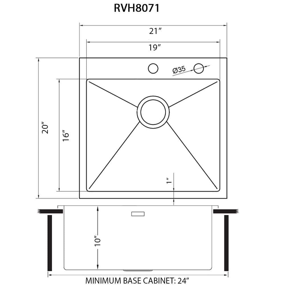 Ruvati RVH8071 Ruvati 21 inch Drop-in Topmount Rounded 16 Gauge Stainless Steel Kitchen Sink Single Bowl