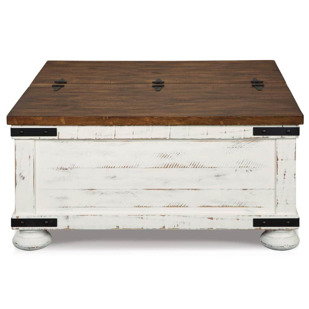 Wystfield Cocktail Table with Storage White/Brown - Signature Design by Ashley: Rectangular Lift-Top, Distressed Two-Tone Finish