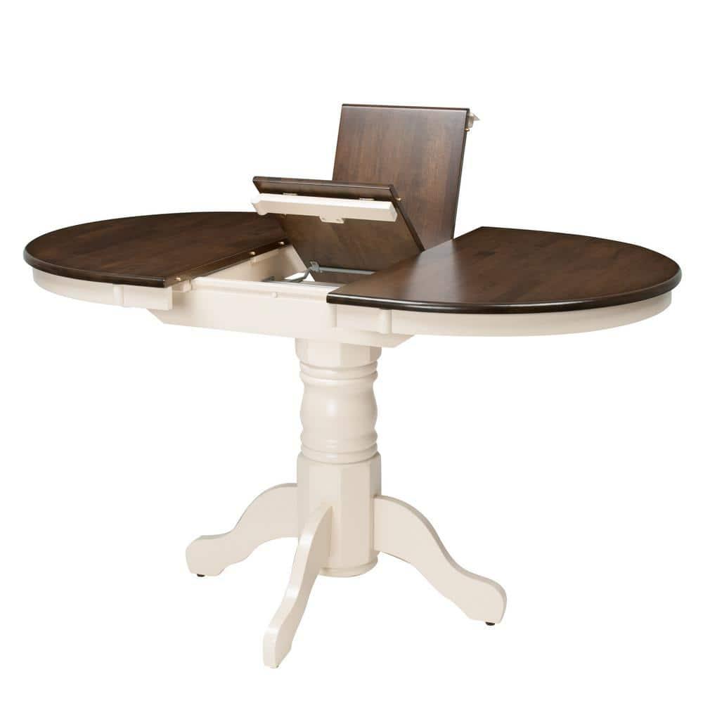 CorLiving Dillon Brown and Cream Extendable Dining Table with Wood Pedestal Base