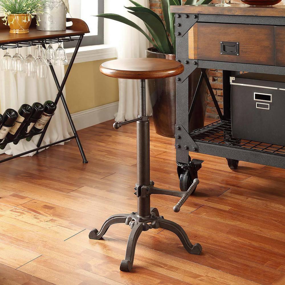 Carolina Living Jackson Adjustable Barstool Metal/Chestnut: Round, Backless, 250lb Capacity, Rustic Style