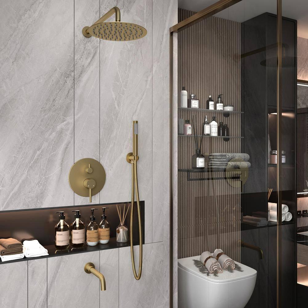 Luxury Wall-Mounted 3-Function Shower System Solid Brass Mixer Valve, 1.8 GPM Flow & Dual Showerheads with Rough-in Valve