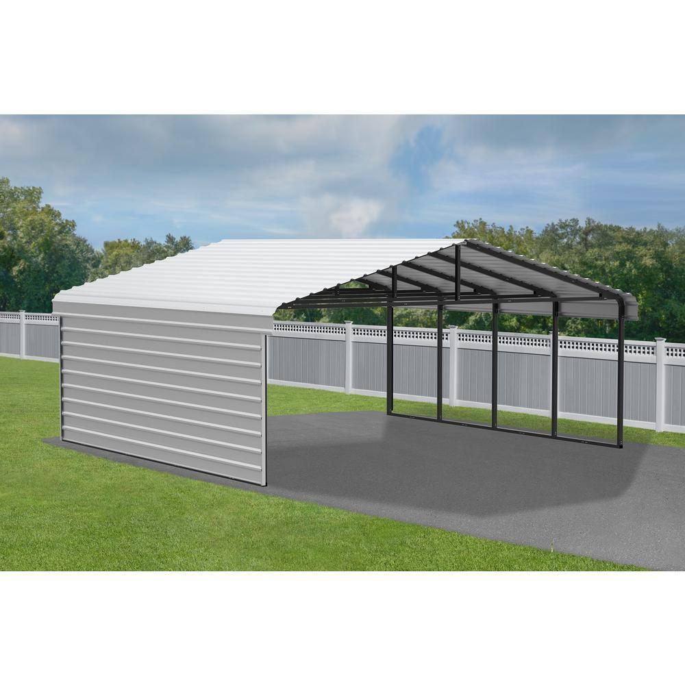 Arrow Arrow Steel Carport with 1 Side Wall Kit, 20x20x09