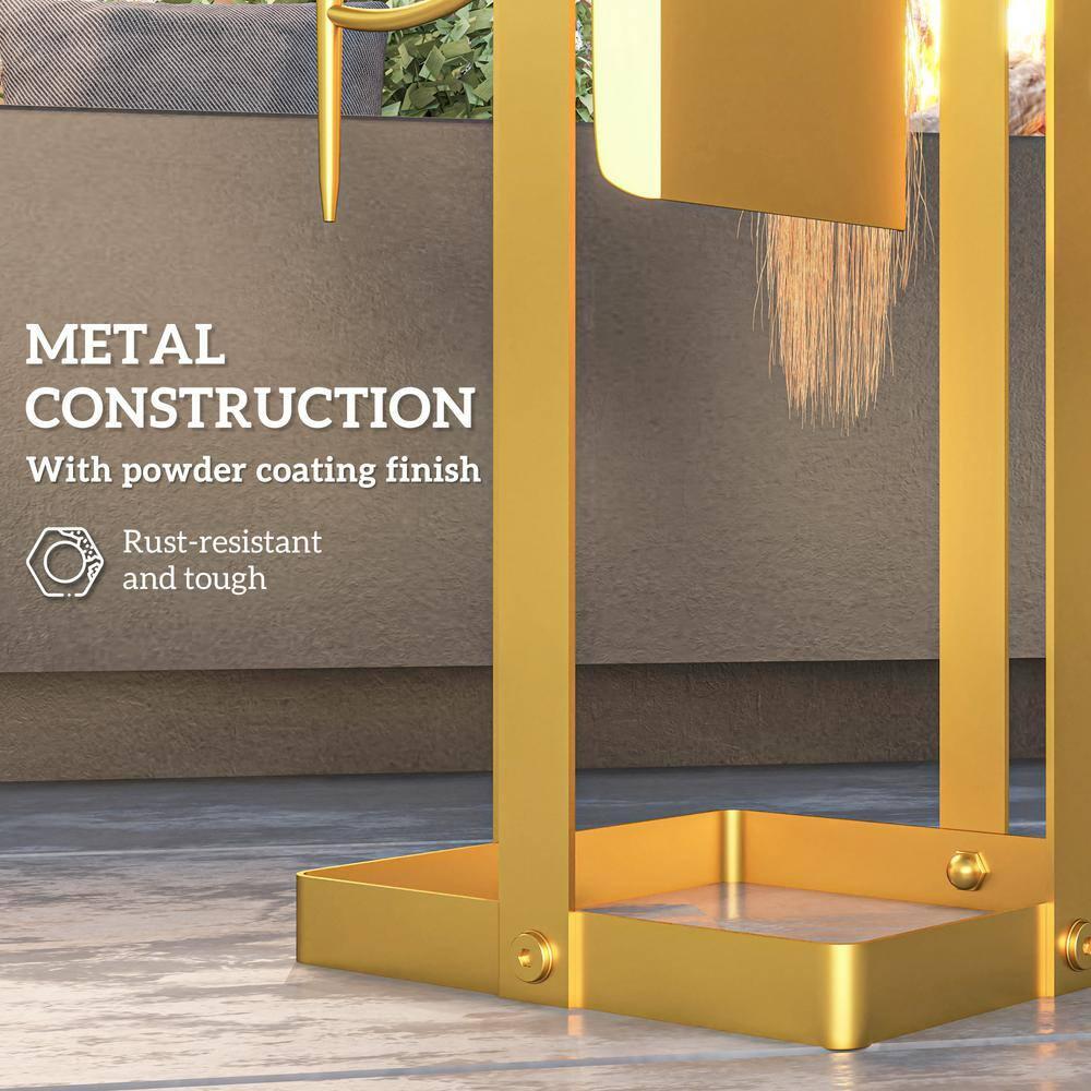 Outsunny 5 Piece Fireplace Tools Set, Metal Fireplace Accessories Set with Brush, Poker, Shovel, Tongs and Stand for Indoor or Outdoor Chimney, Gold