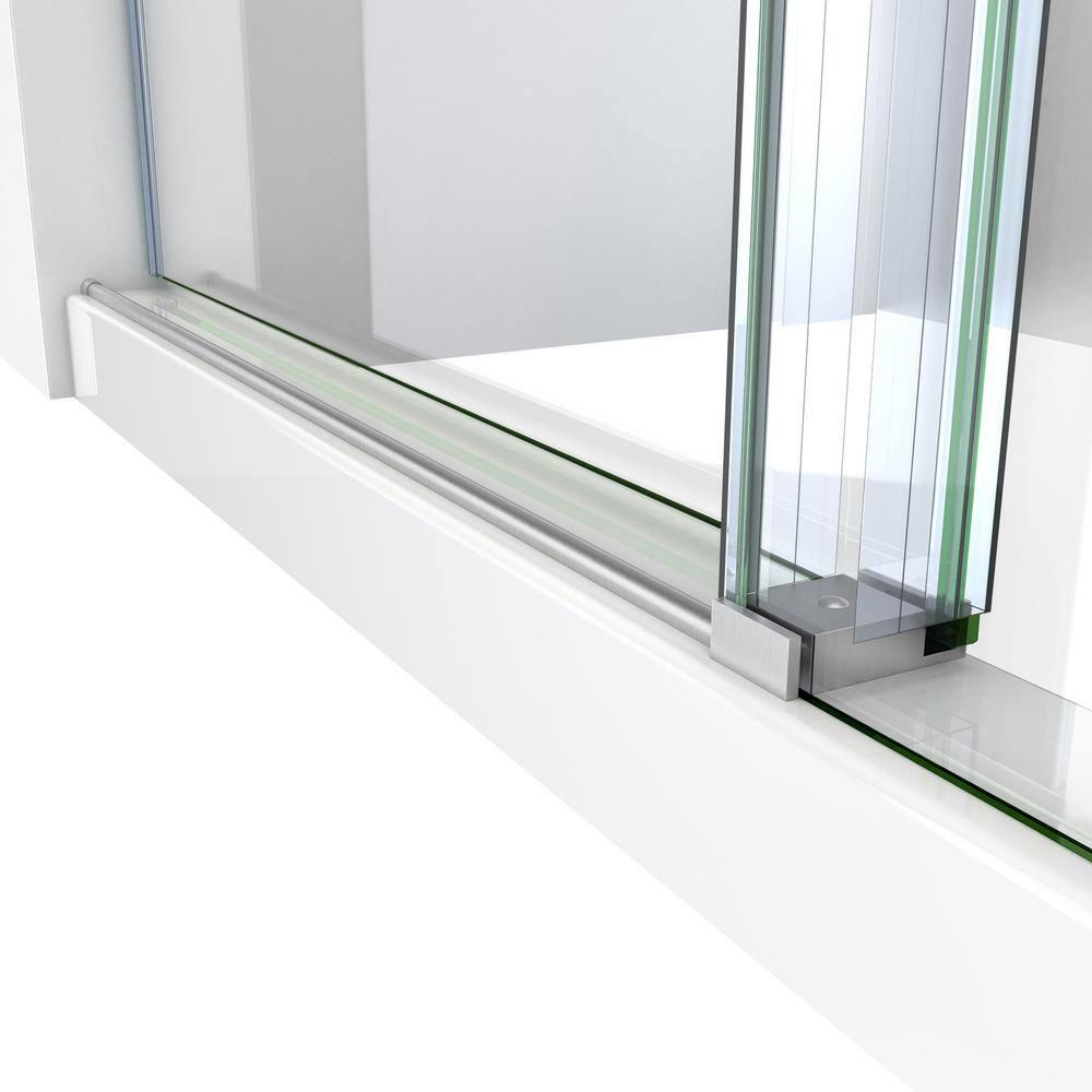 Clear Sliding Frameless Shower Door with Brushed Stainless Steel Frame