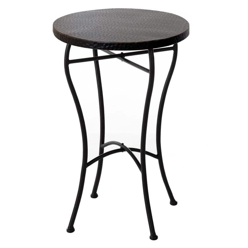 Round Hammered Copper Accent Table - Oil-Rubbed Bronze Powder Coat Finish Legs