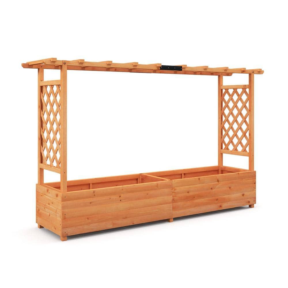 Yardi Yard Raised Garden Bed with Side Trellis Hanging Roof and Planter Box-Orange, Raised Garden Bed for Patio or Yard Gardening