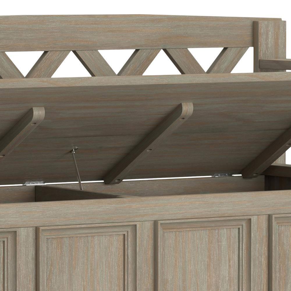 Simpli Home Amherst 48"W Solid Wood Entryway Storage Bench with Lift-Top Lid and Dual Compartments