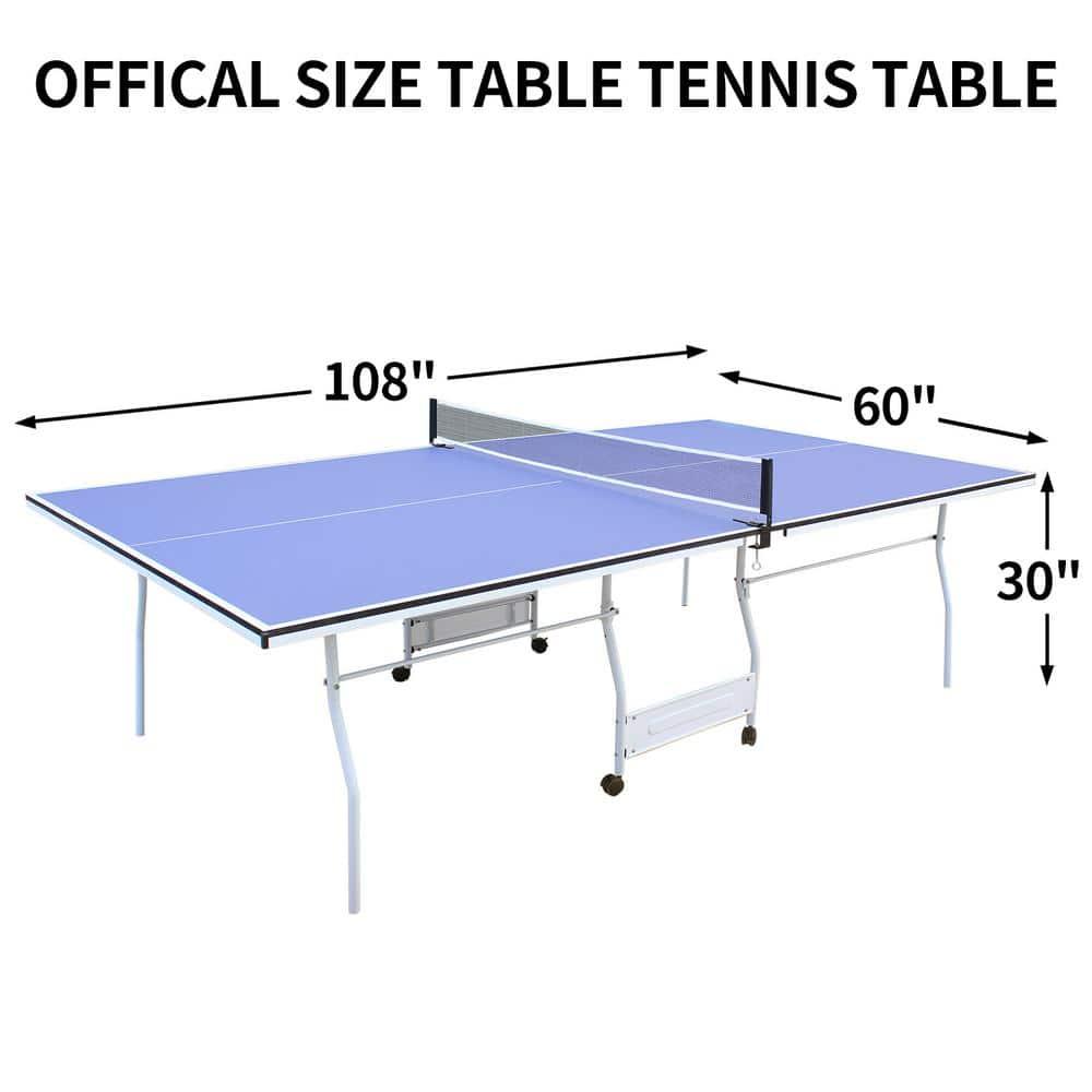 9ft Blue and Silver Foldable Table Tennis Set with Net and Paddles