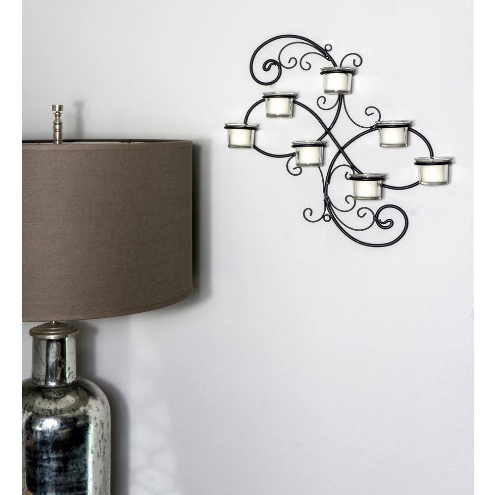 Modern Decorative Ivy Tea Light Candle Holder - Stonebriar Collection: Elegant Wall Sconce, 7 Glass Hurricanes