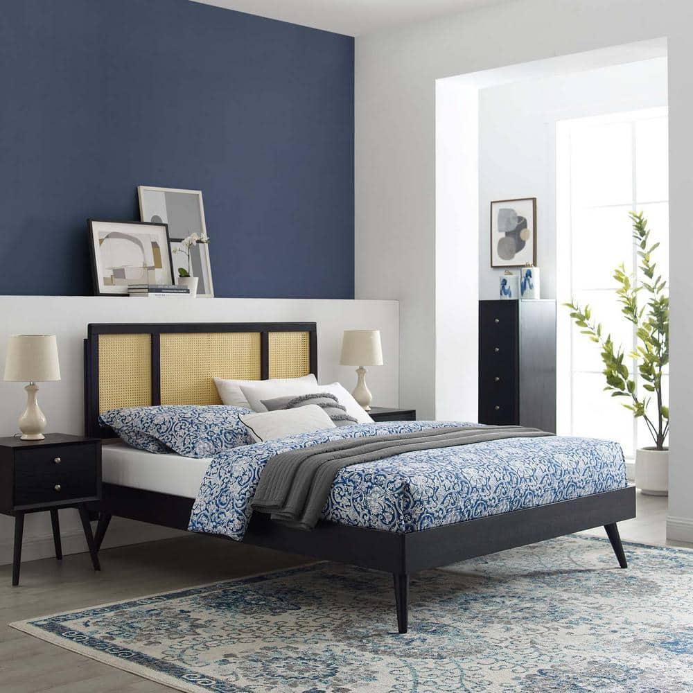 Kelsea Cane and Wood King Platform Bed With Splayed Legs Black