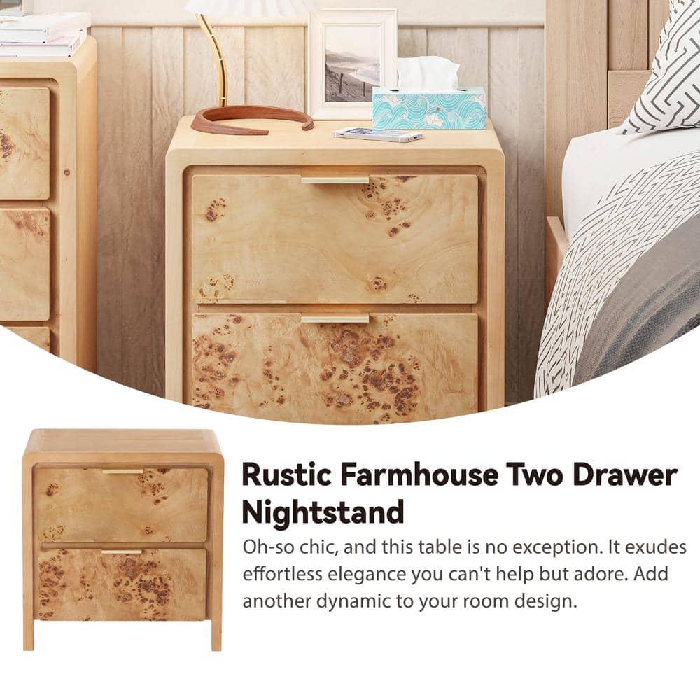 COZAYH Fully-Assembled Farmhouse Nightstand with Drawer, 2-Drawer Distressed Wood Retro Accent Bedside Table, Small Nightstand Organizer, Mid Century Modern End Table for Bedroom