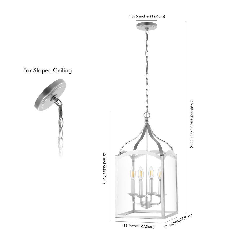 11" LED 4-light Ruth Classic Lantern Metal/Glass Pendant Silver - JONATHAN Y: ETL Listed, Adjustable Height