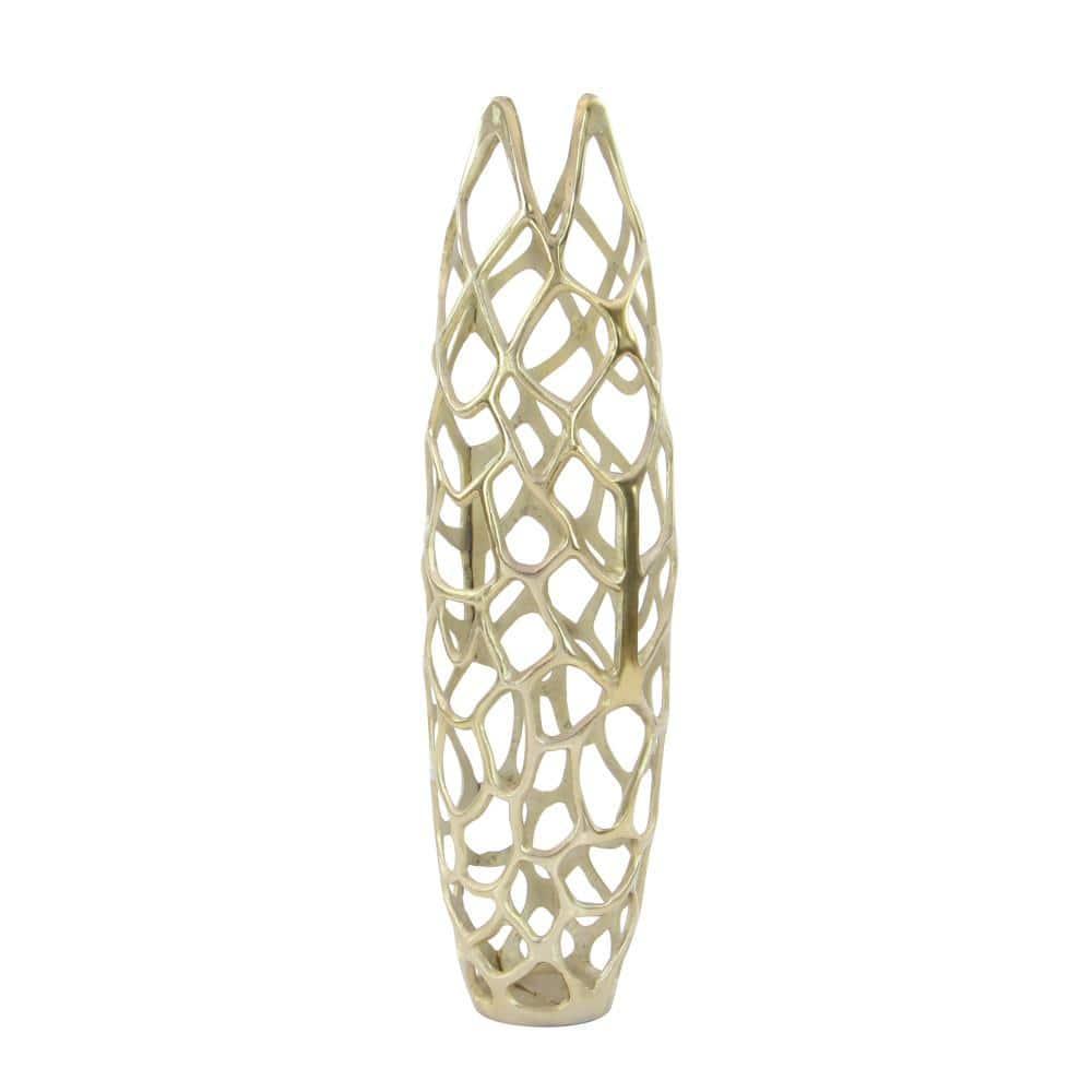 Olivia & May 31" x 9" Eclectic Woven Net-Inspired Aluminum Vase Gold - Indoor Contemporary Amphora Design