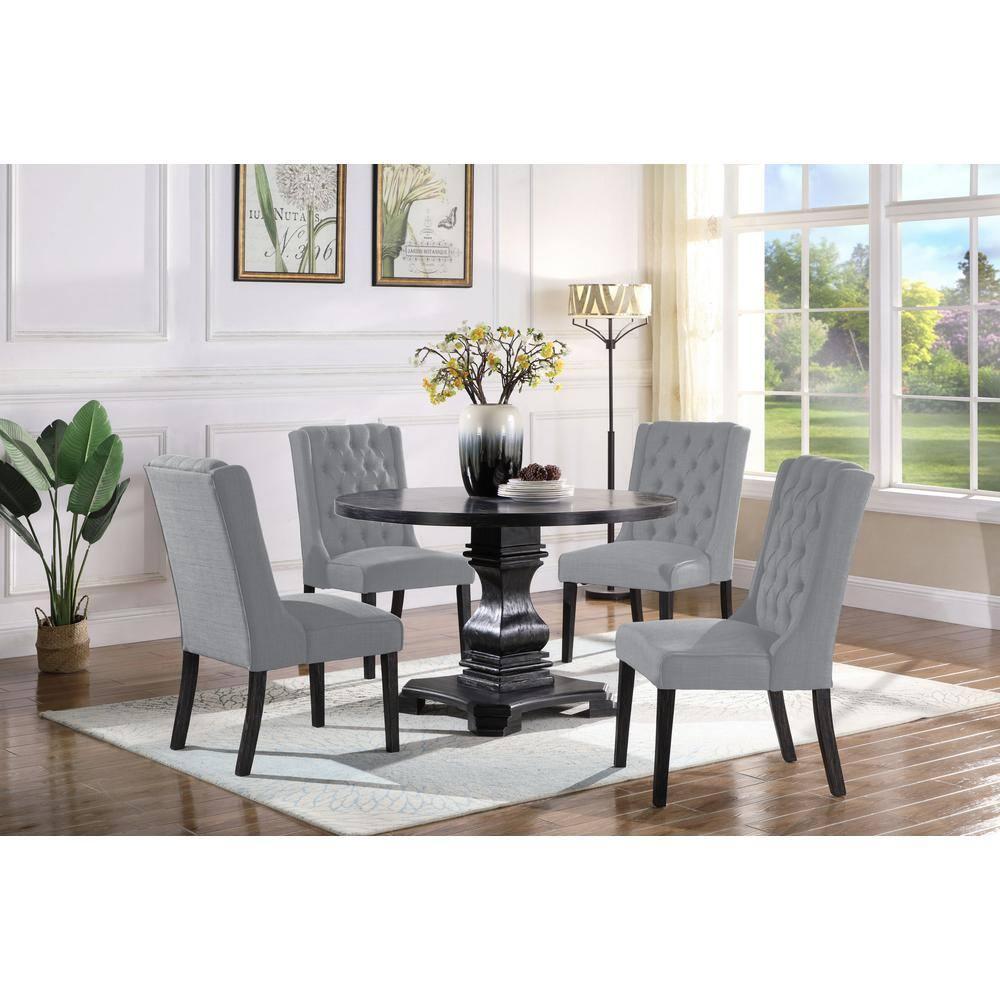 Best Master Newport Tufted Back Wood Dining Side Chair in Gray (Set of 2)