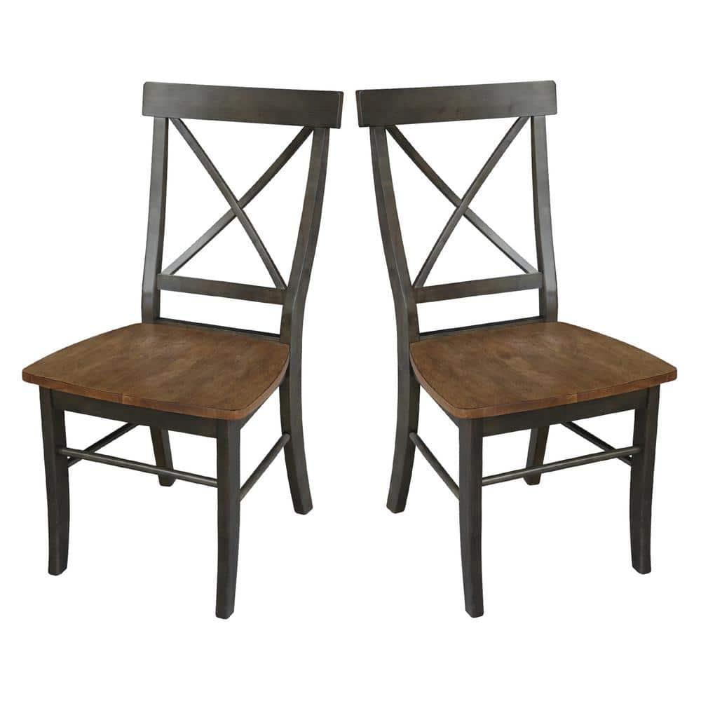 International Concepts Set of 2 X Back Chairs with Wood Seat Hickory Brown: Mid-Century Modern, Hardwood Frame