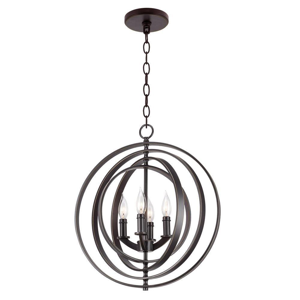 Kira Home Orbits 21" Farmhouse Orb/Globe Pendant Chandelier, Pivoting Interlocking Rings, Adjustable Height, Hand