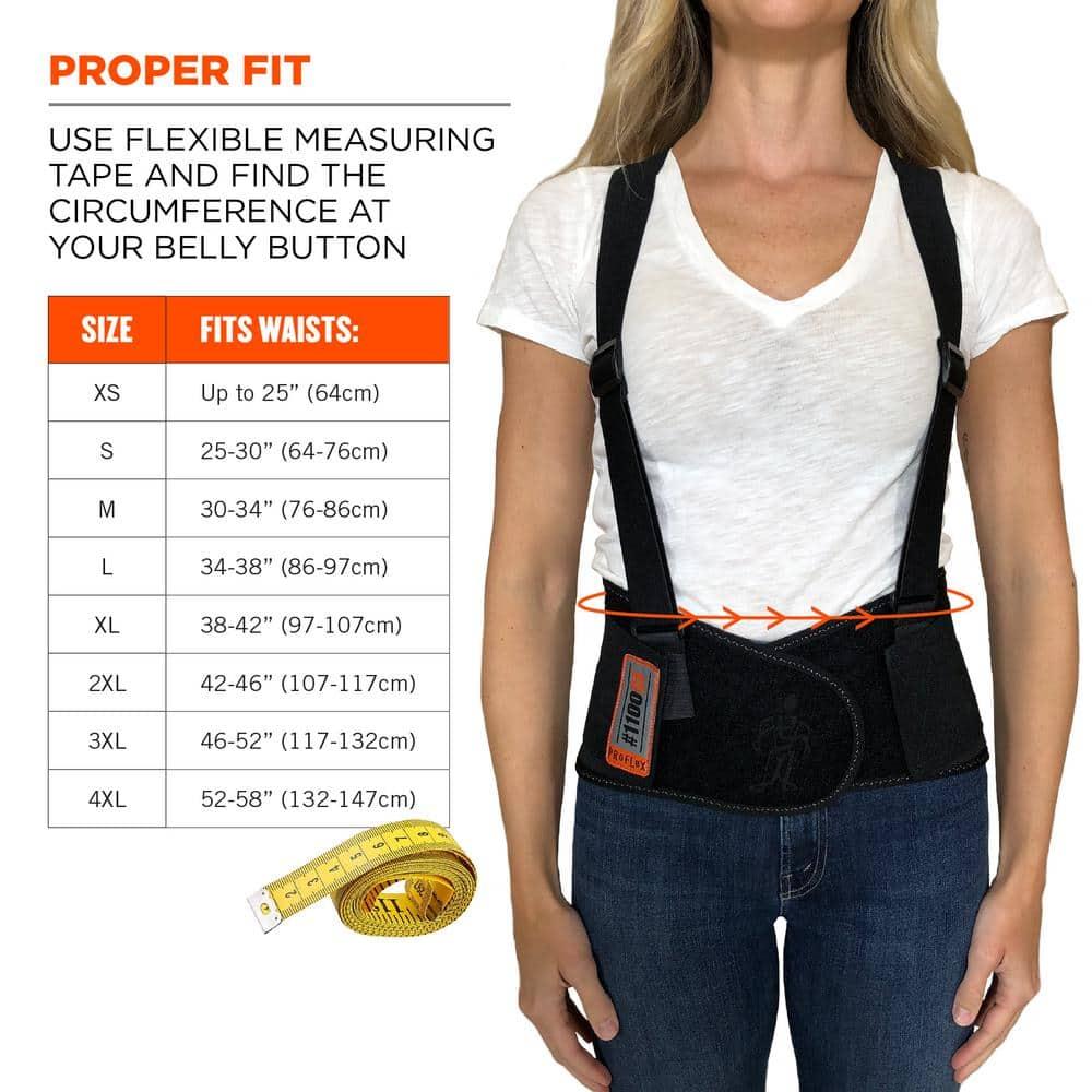 Ergodyne 11604 ProFlex 1100SF Back Support Brace, 8" Spandex Belt, Patented Stays Provide Added Support, Large,Black