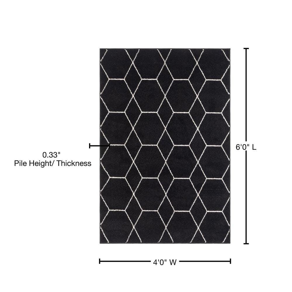 Unique Loom 4' 0 x 6' 0 Trellis Frieze Black Area Rug