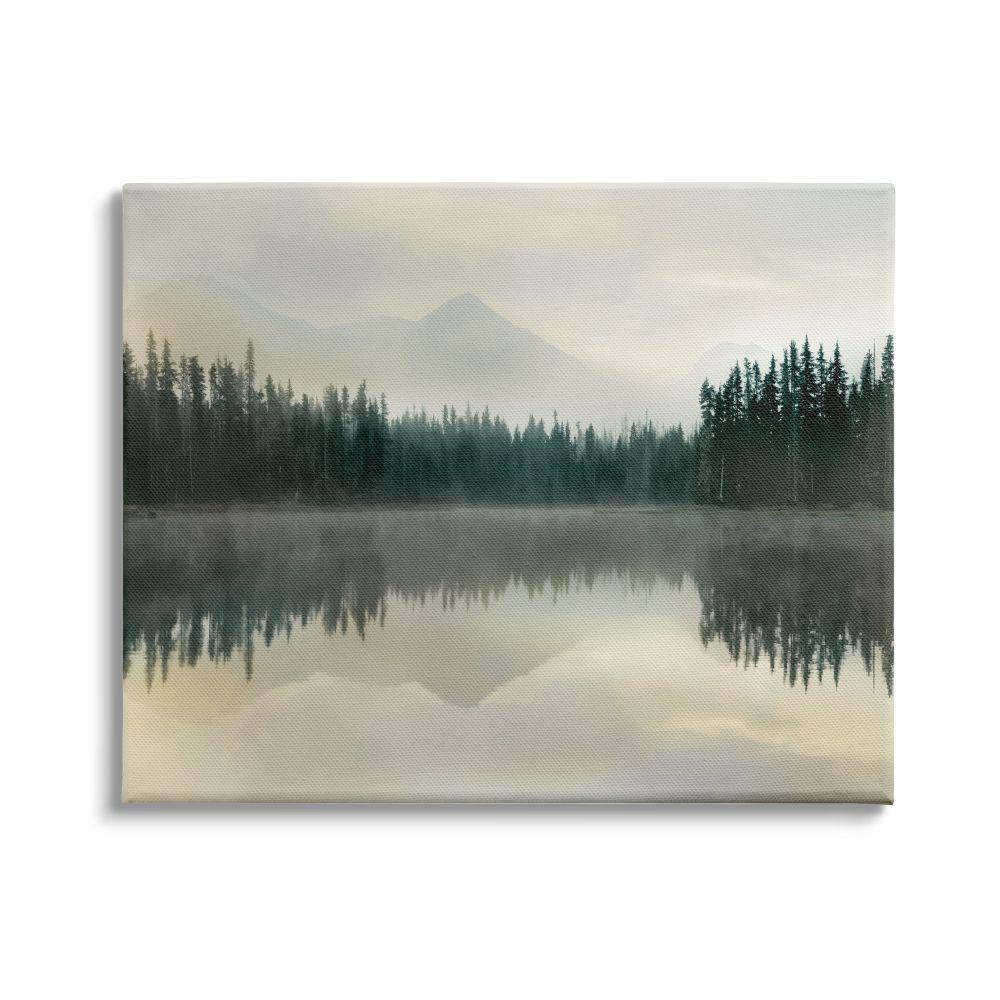 Stupell Industries Foggy Lake Forest Landscape Soft Nature Water Reflection Gallery Wrapped Canvas Wall Art, 16 x 20