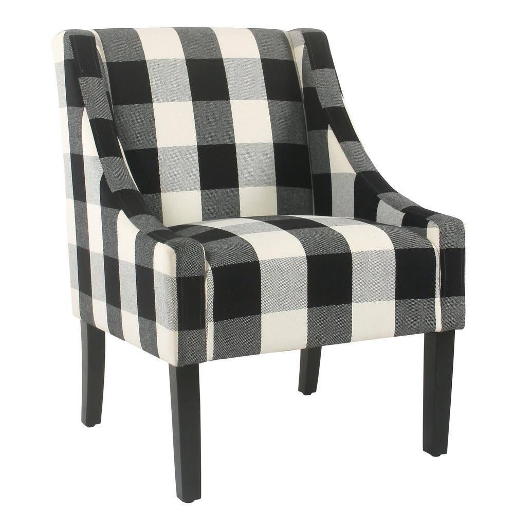 HomePop Modern Swoop Accent Armchair Black Plaid : Cotton Upholstery, Wood Legs, Foam Fill, No Assembly Required