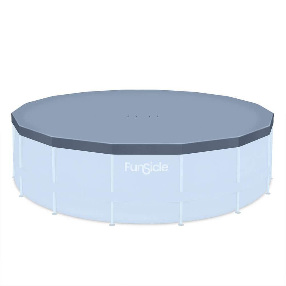 Funsicle 16ft Round Frame Seasonal Debris Above Ground Swimming Pool Cover with Drain Holes and Adjustable String Lock, Accessory Only, Gray