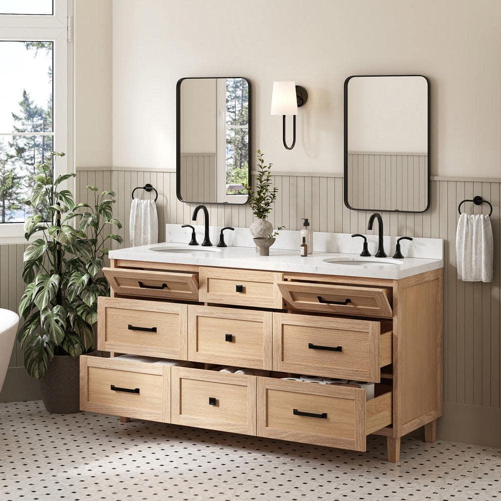 Ariel Monrow 66 Inch Double Oval Sink Bathroom Vanity With Carrara White Quartz Countertop