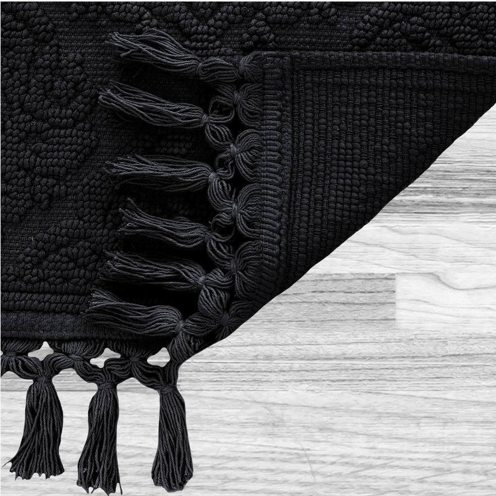 Jean Pierre Ricardo Cotton Fringe 2-Piece Bath Rug Set, Black