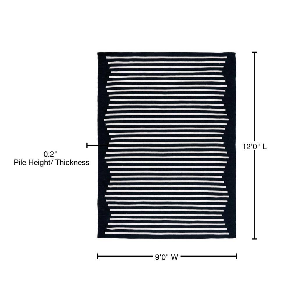 SAFAVIEH Montauk Collection Area Rug - 9' x 12', Black & Ivory, Handmade Flat Weave Boho Farmhouse Cotton Modern Stripe, Ideal for High Traffic Areas in Living Room, Bedroom (MTK313Z)