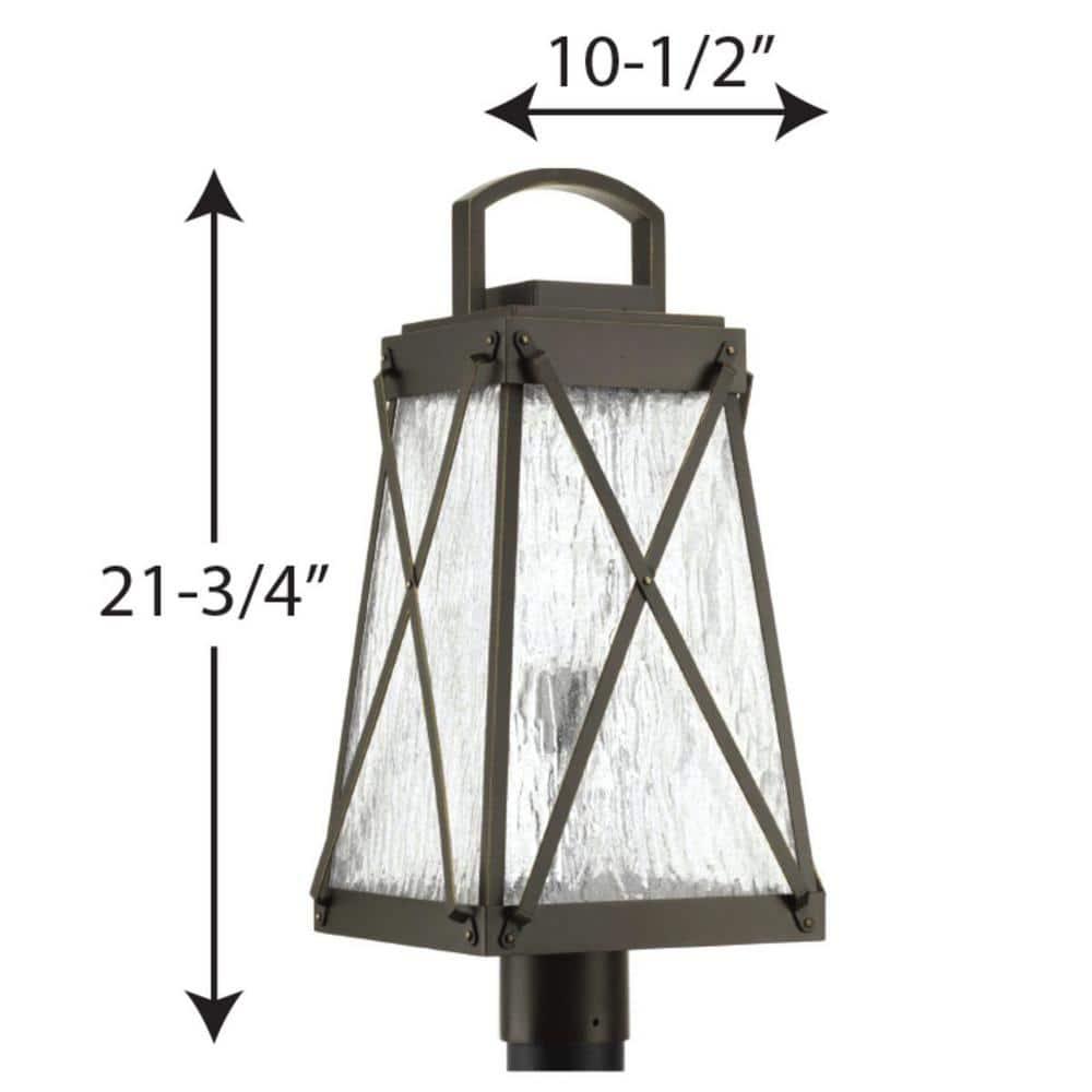 Progress Lighting, Creighton, 1-Light Outdoor Post Lantern, Antique Bronze, Clear Water Glass Shade