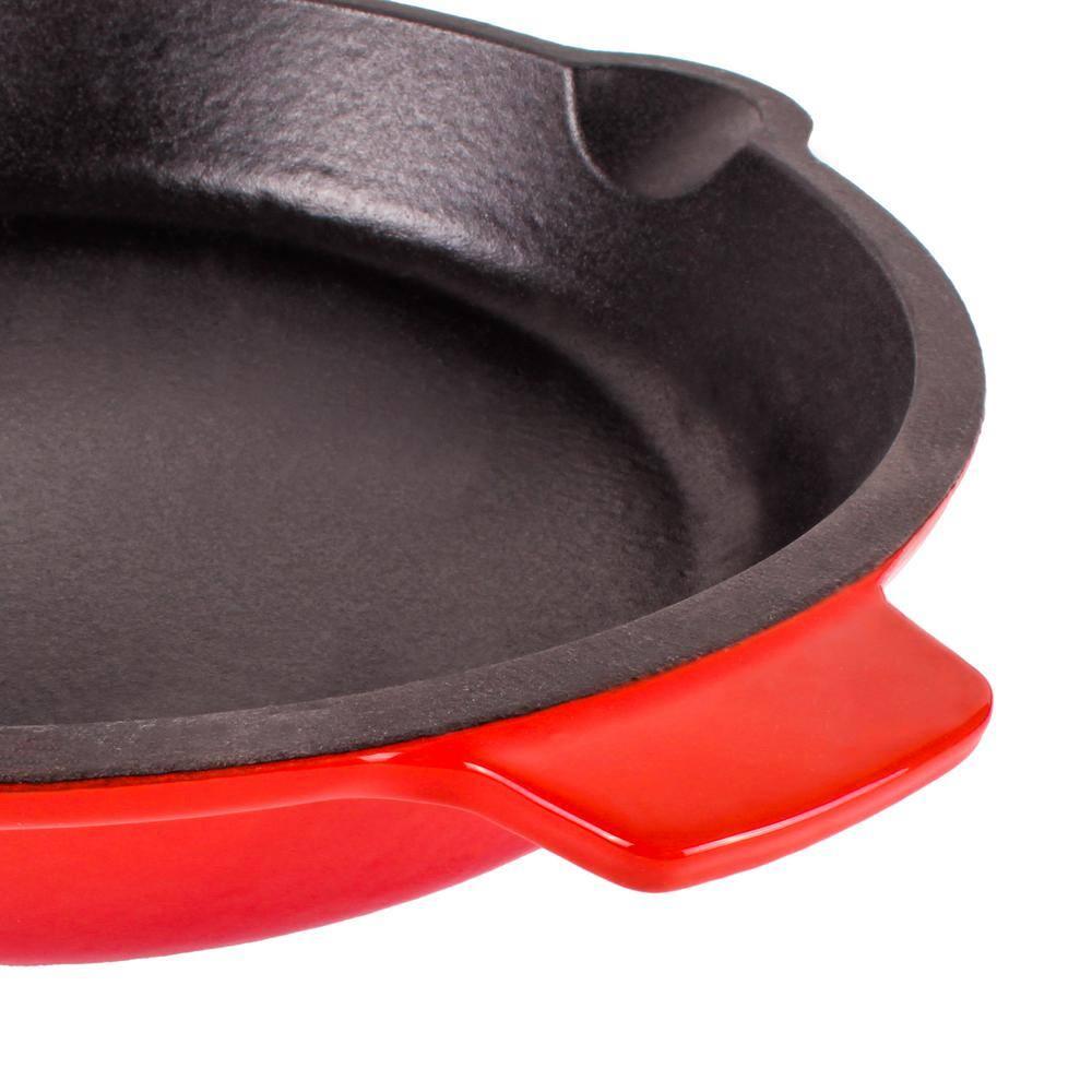 BergHOFF Neo 5Pc Cast Iron Set, 3Qt Covered Dutch Oven, 5Qt Covered Stock Pot, & 10" Fry Pan, Red