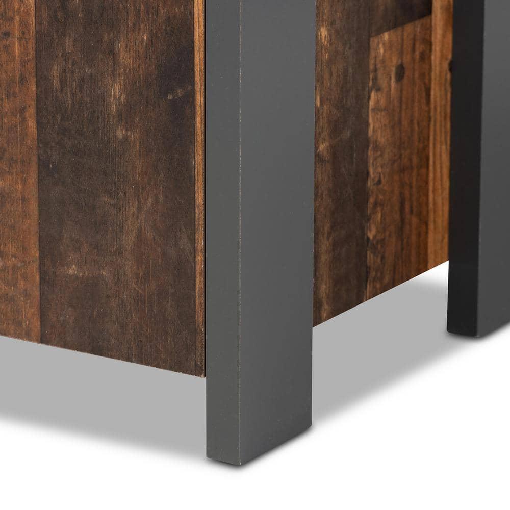 Baxton Studio Ranger Mid-Century Modern Rustic Brown Finished Wood and Grey Metal 2-Door Sideboard Buffet