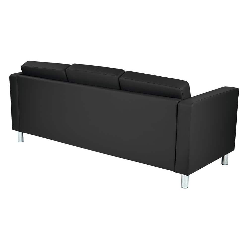Modern Pacific Black Faux Leather Sofa with Silver Finish Legs