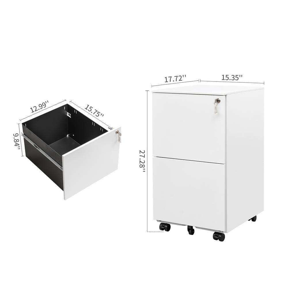 2-Drawer File Cabinet with Lock, Office Mobile Filing Cabinet on Anti-tilt Wheels, Rolling Locking Office Vertical Files Cabinet Under Desk for Legal/Letter-Size, White