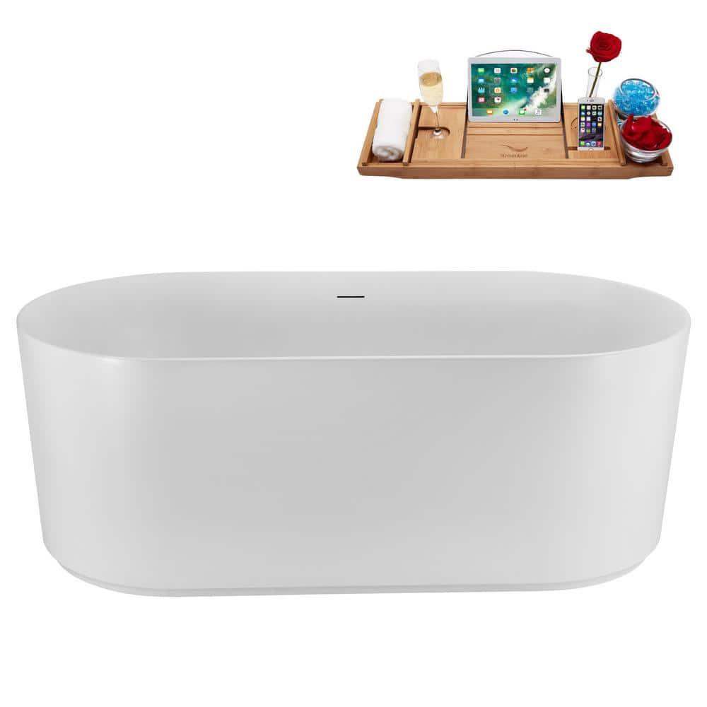 59" Streamline Soaking Freestanding Tub and Tray With Internal Drain