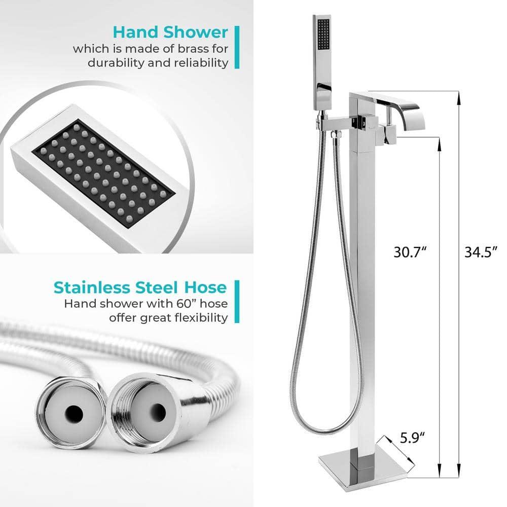 AKDY 34" Freestanding Bathtub Faucet Floor Mount Tub Filler Handheld Bath Wand Shower