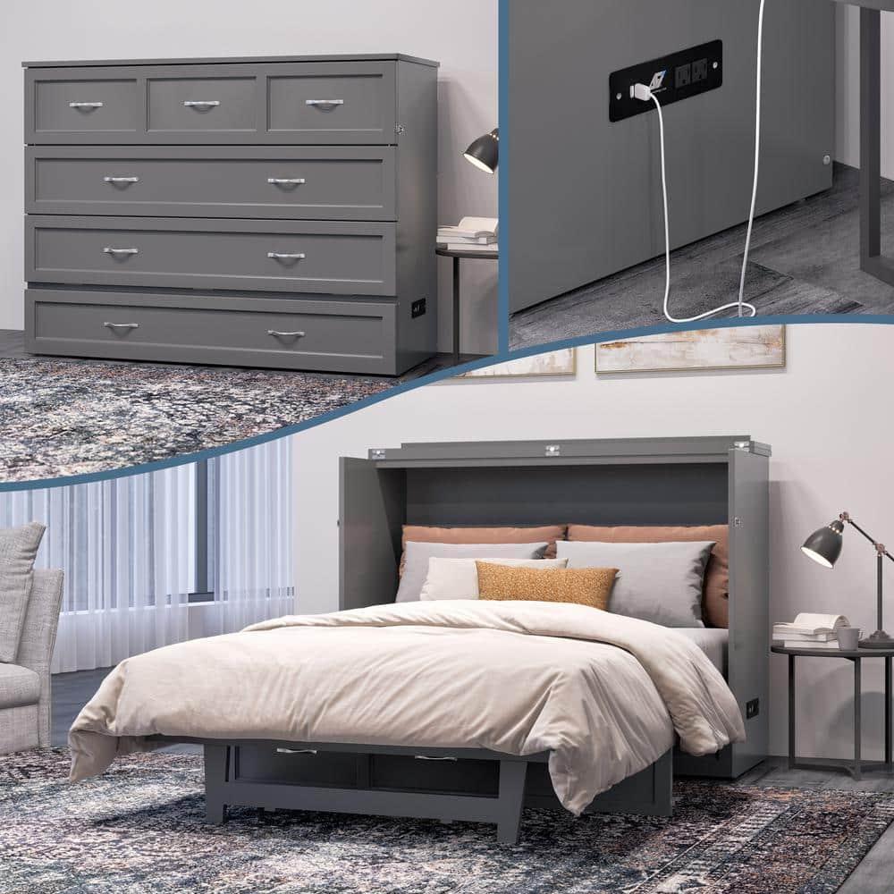 AFI Northfield Grey Full Solid Wood Murphy Bed Chest