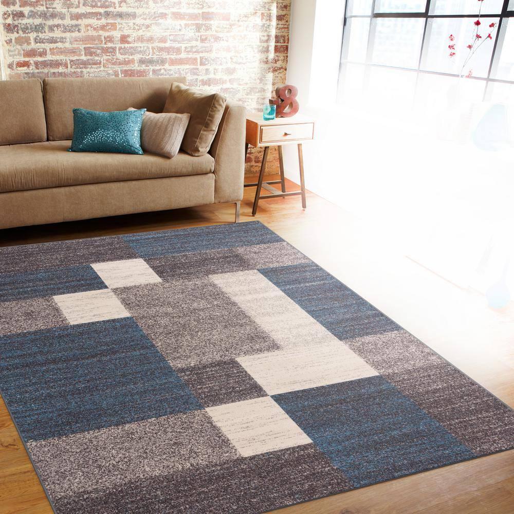World Rug Gallery Modern Boxes Design Non-slip (Non-skid) Blue 3'3" x 5' Area Rug