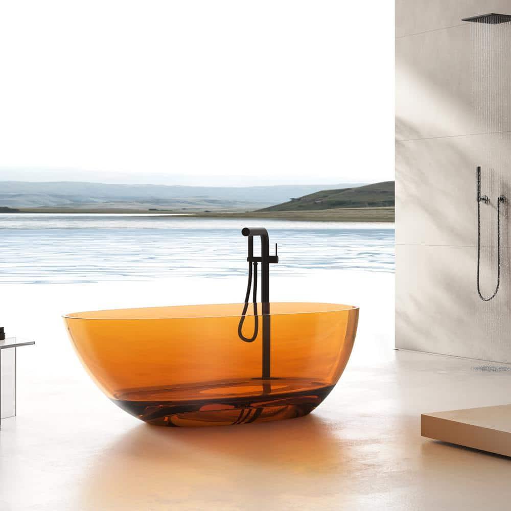 Vanity Art 59" x 31" Freestanding Soaking Stone Resin Bathtub with Polished Chrome Pop Up Drain VA6913-PCS