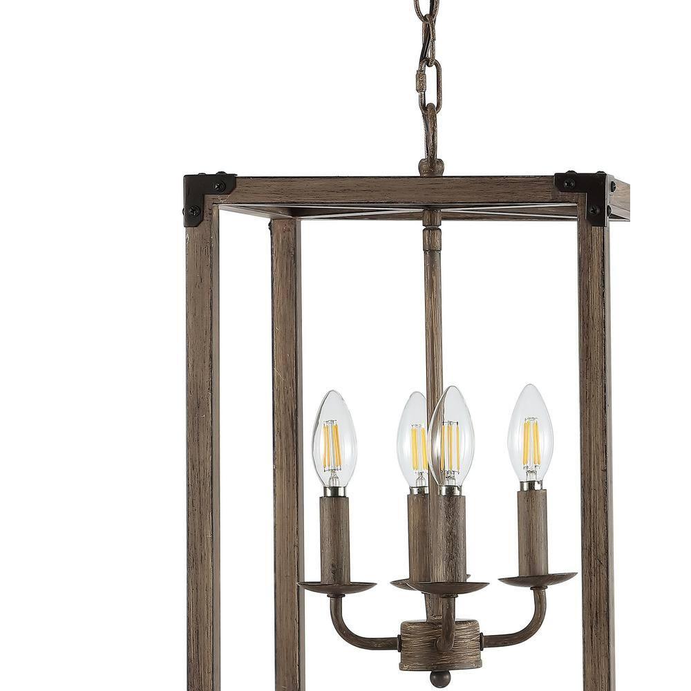 Magnolia 12.13" 4-Light Adjustable Iron Rustic Farmhouse LED Pendant, Brown